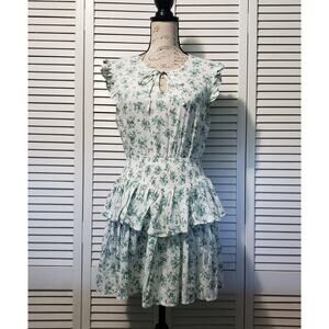 Edit By Nine Sleeveless Mini Dress Women's Medium White Green Floral‎ Ruffle